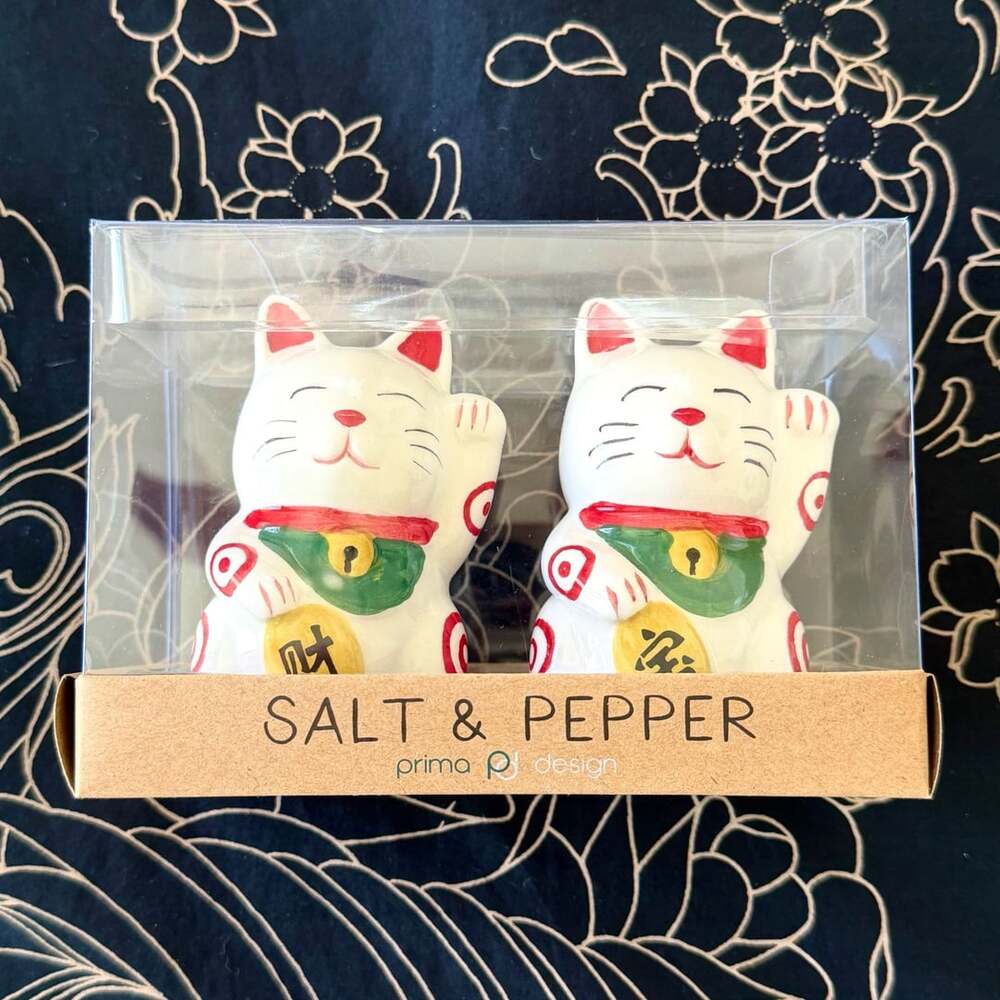 Prima Design Maneki Neko Lucky Cat Salt and Pepper Shaker Set Ceramic